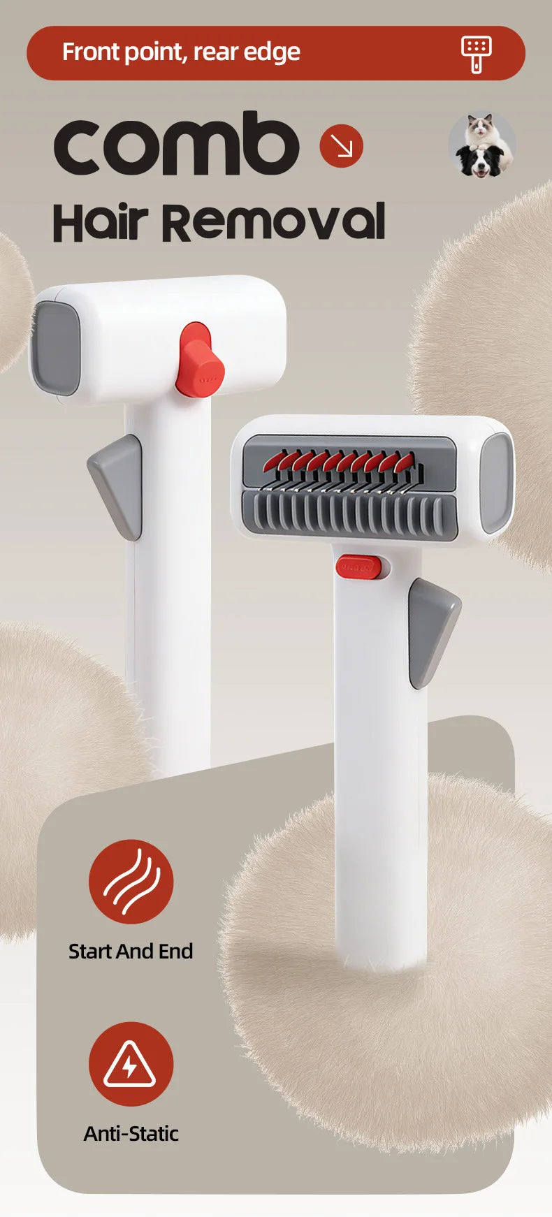 2-in-1 Pet Comb Removes Tangles & Loose Fur